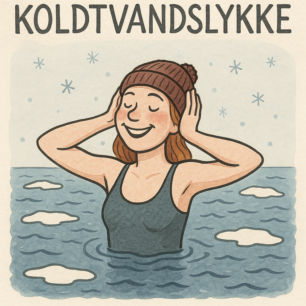 Koldtvandslykke - illustration af en glad vinterbader